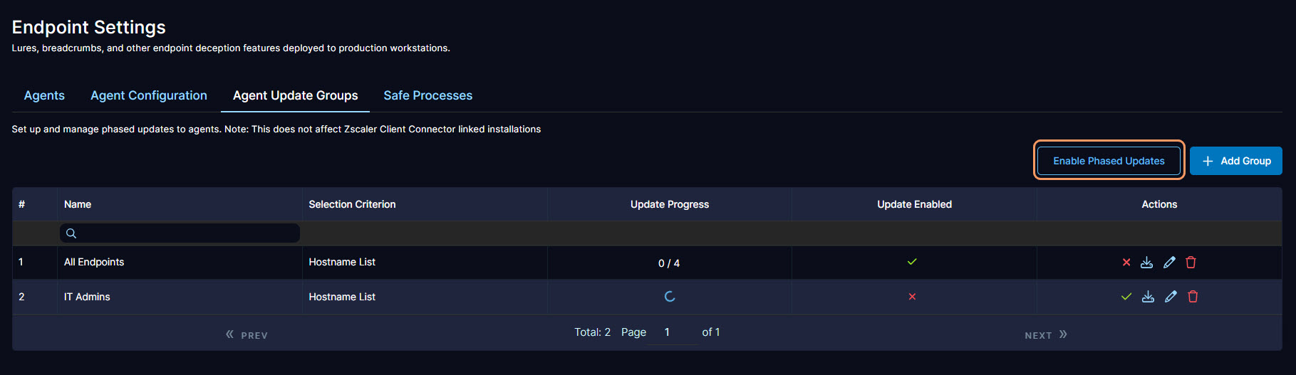 Enabling Phased Updates Using Agent Update Groups 