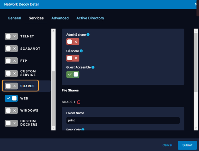 Configuring Services on a Network Decoy Zscaler