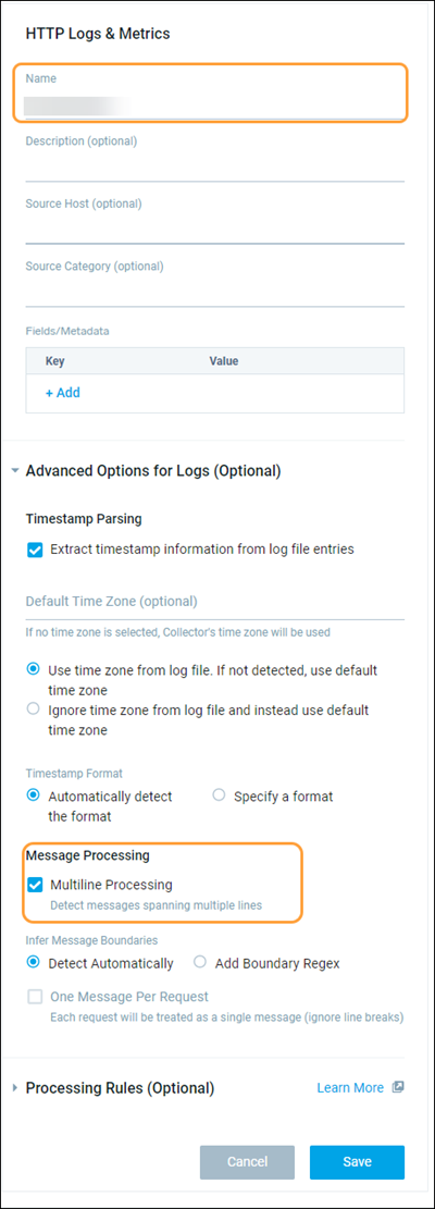 Configuring HTTP Logs & Metrics