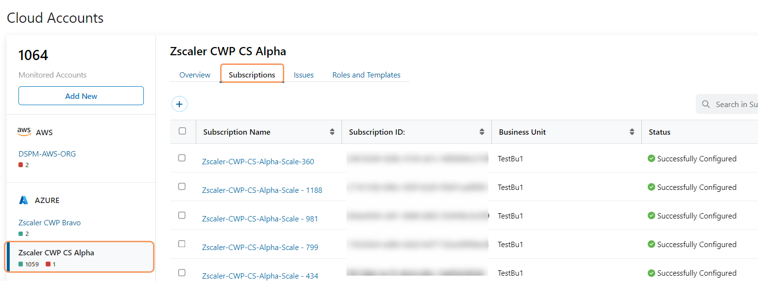 Select the Subscriptions tab