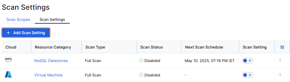 Configuring Scan Settings for AWS Database | Zscaler