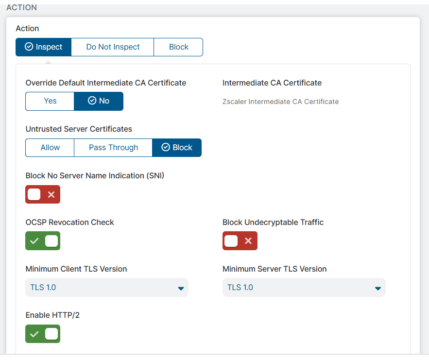 SSLインスペクションポリシーの設定 | Zscaler