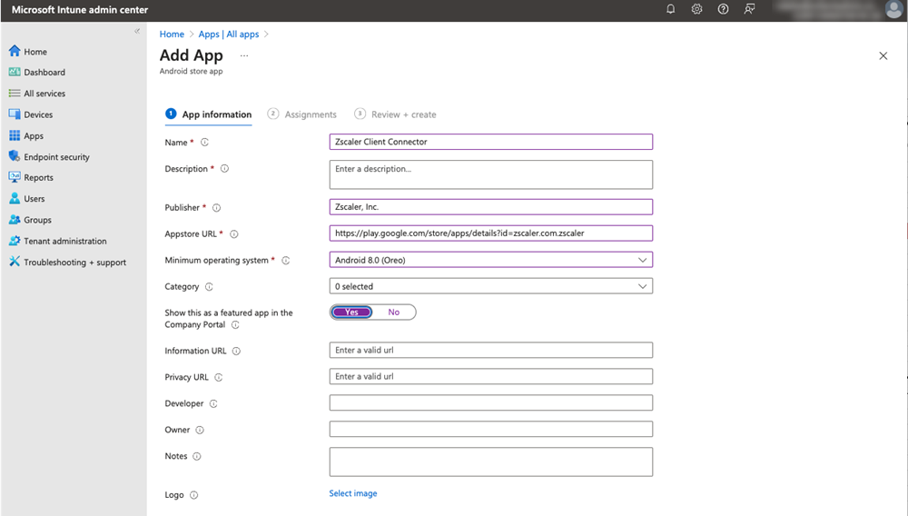 App information page