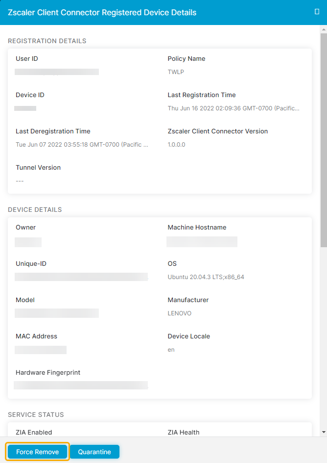 Zscaler Client Connector Portalからデバイスを強制的に削除する