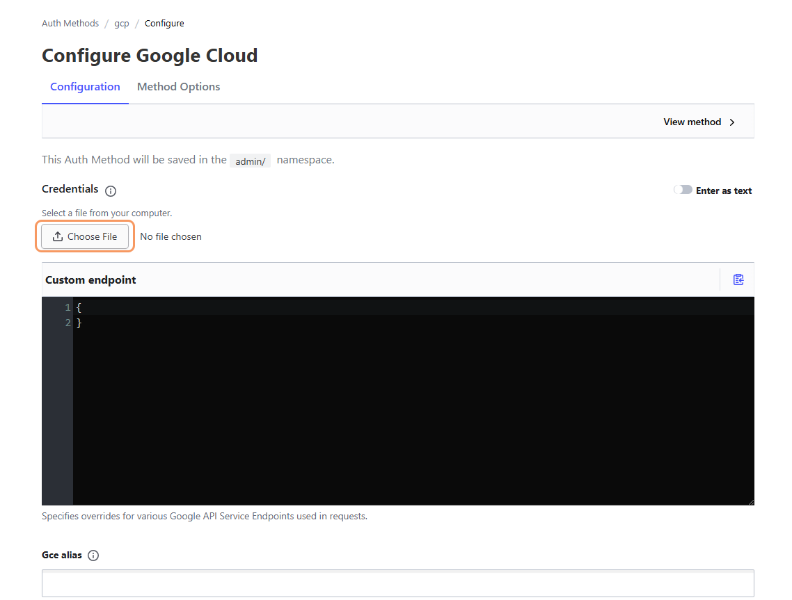 File for Vault to authenticate with Google Cloud Selecting JSON file for Vault to communicate with Google Cloud