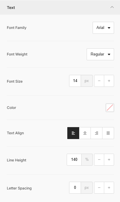 Rich Text Editor - Text section for text