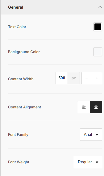 Rich Text Editor - General section for the body