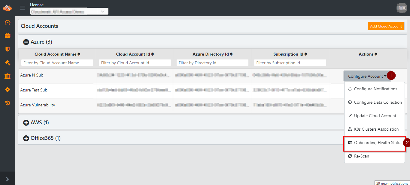 Verifying the Cloud Account Health Status for Azure Zscaler