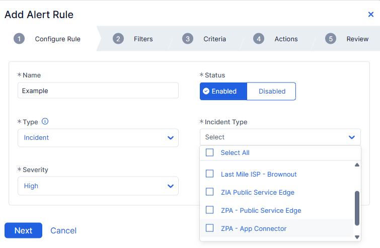 アラートルールの設定 | Zscaler