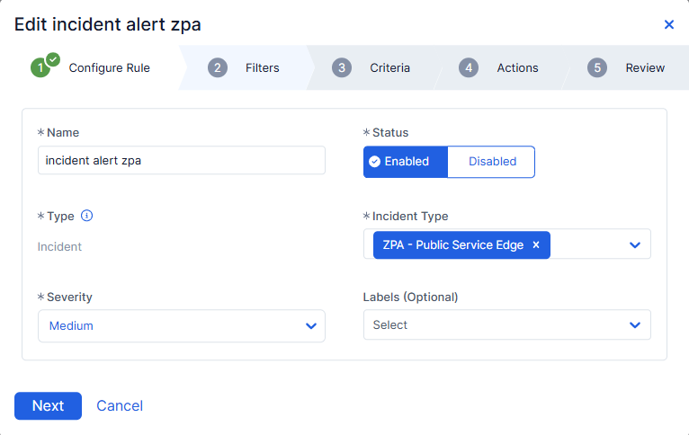 アラートルールの編集 | Zscaler