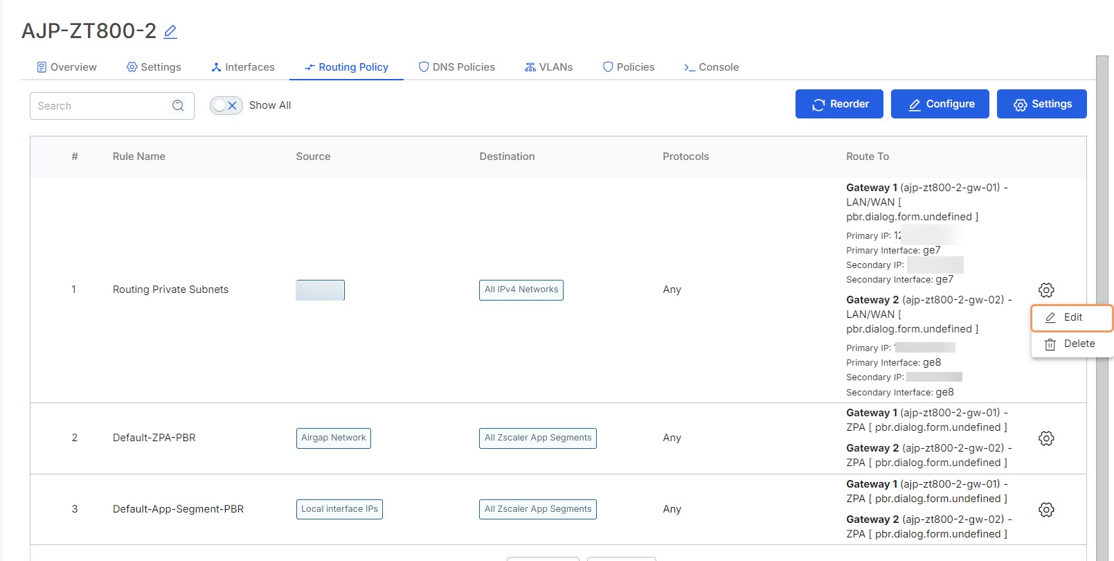 Managing Routing Policies | Zscaler