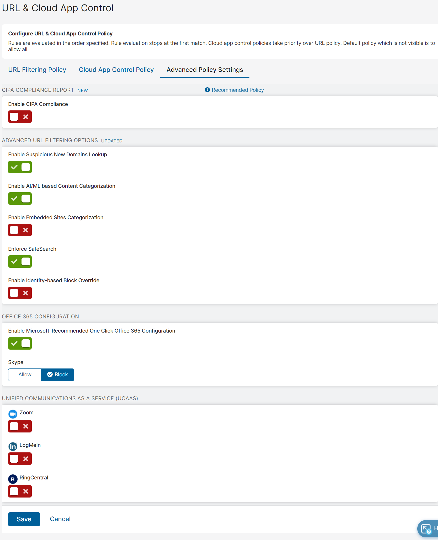 Configuring Advanced URL Policy Settings Zscaler