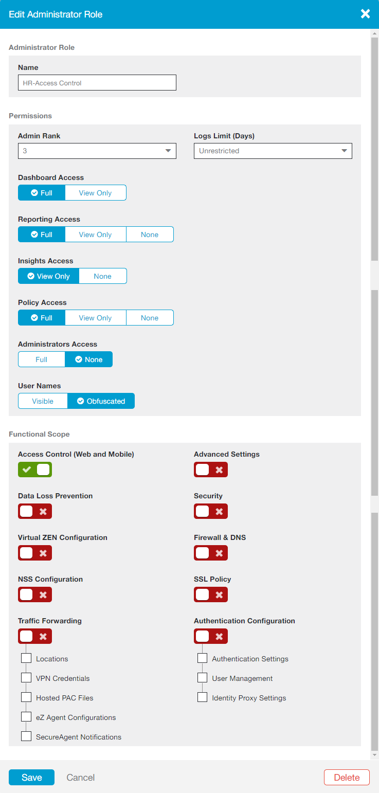 Examples of Role-based Administration | Zscaler