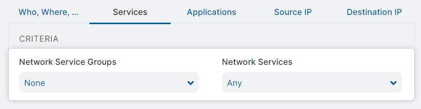 Services Firewall Screenshot Screenshot of Services page with the fields Network Service Groups and Network Services.