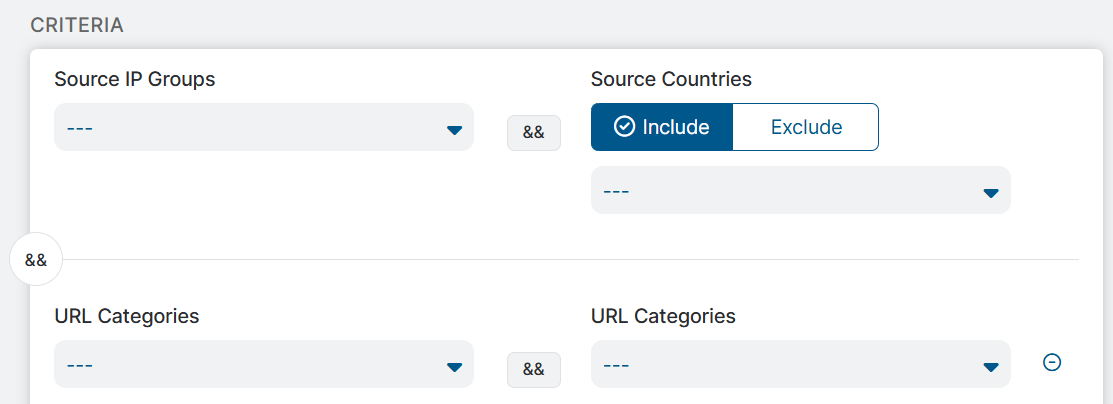 ZIA Add URL Filtering Page with Two URL Categories Screenshot of ZIA Add URL Filtering Page with Two URL Categories
