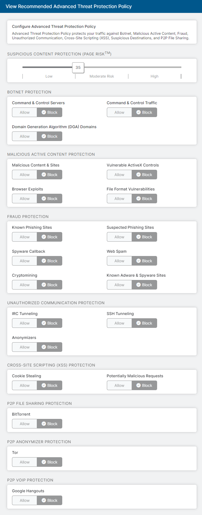 推奨される高度な脅威対策のポリシー | Zscaler