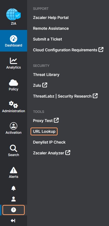 ZIA管理ポータルでのURLの検索 | Zscaler