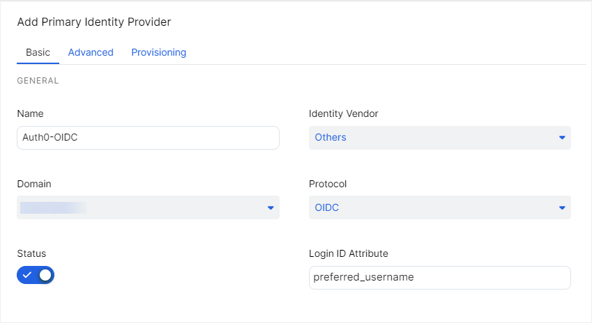 Add Primary Identity Provider Window