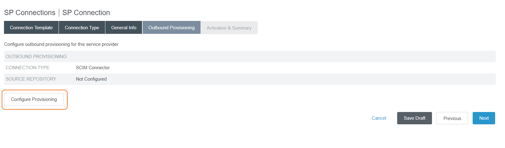 Outbound Provisioning Tab in PingFederate Admin Console