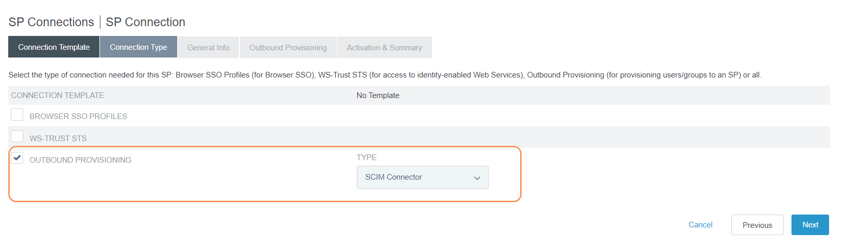 Connection Type tab in PingFederate Admin Console