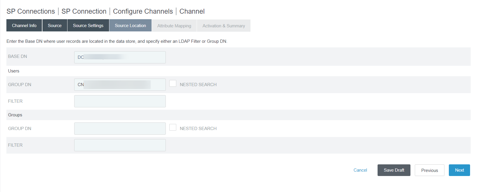 Source Location tab in PingFederate Admin Console