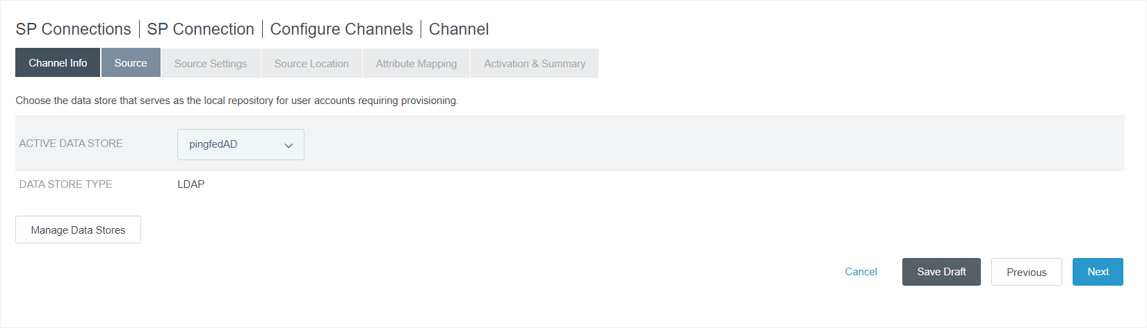 Source tab in PingFederate Admin Console
