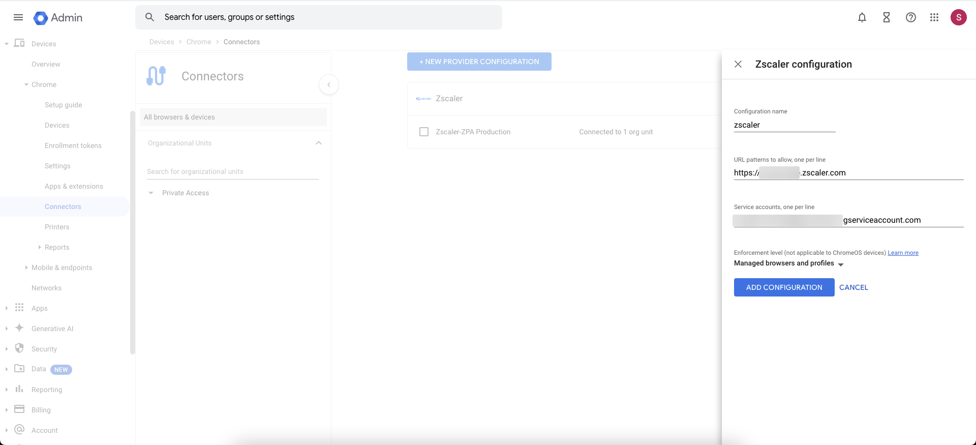 Chrome Enterpriseブラウザー コネクター設定の構成 | Zscaler