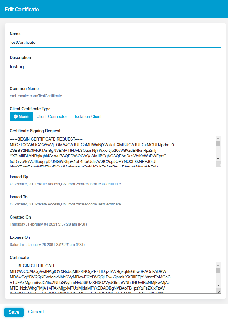 Editing Enrollment (CA) Certificates Zscaler