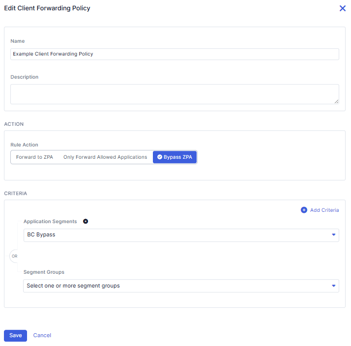 オーダー・リクエストページ Editing Client Forwarding Policies | Zscaler