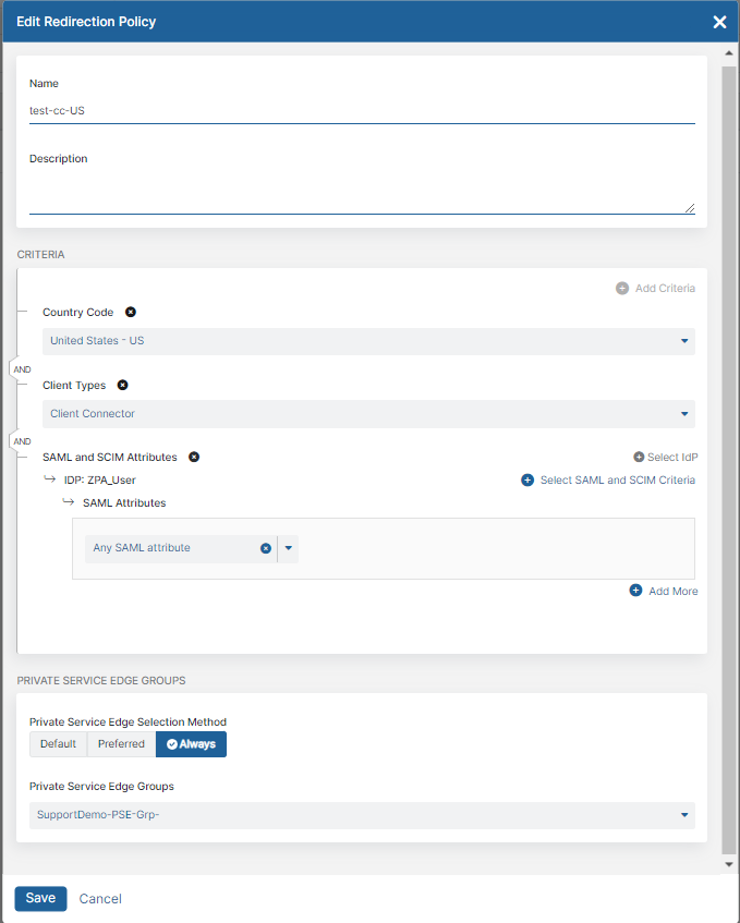 リダイレクト ポリシーの編集 | Zscaler
