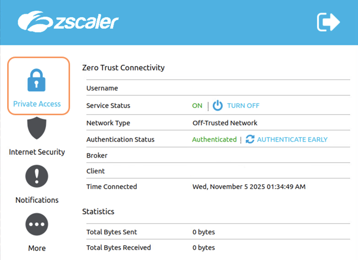 Zscaler Client Connectorでのプライベートアクセスに関する情報の表示