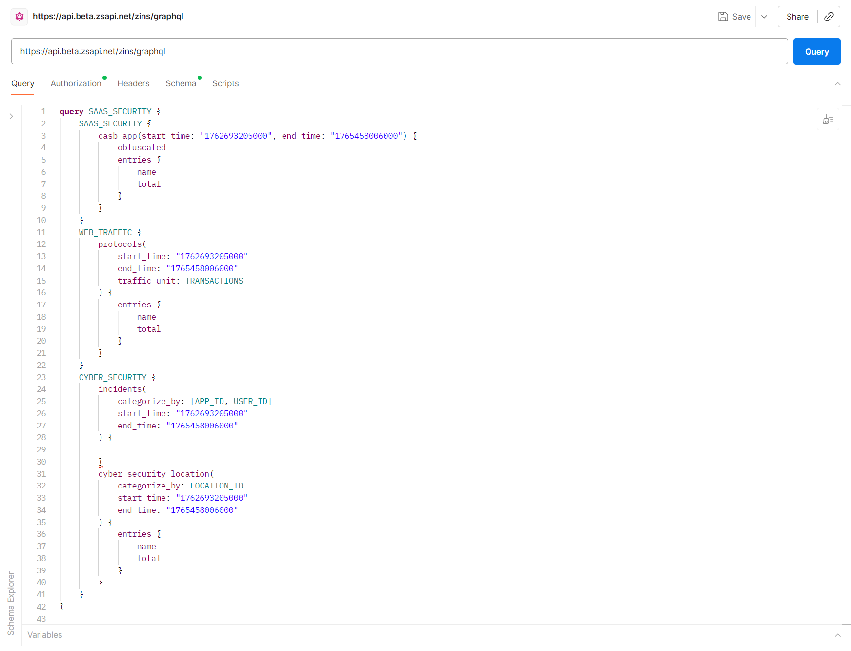 GraphQL query example with multiple domains